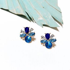 Blue rhinestone decor earrings #221